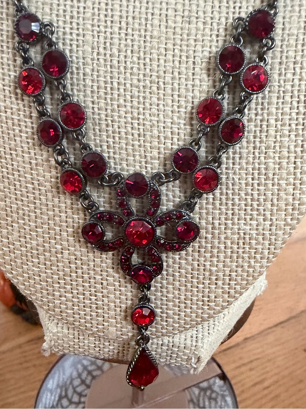 VCLM signed Red Crystal Drop Necklace Victorian gothic